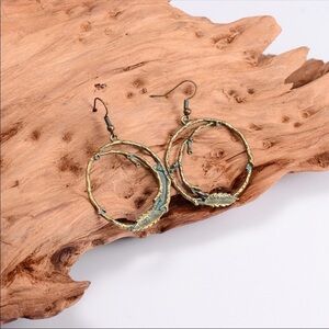 Bohemian hammered patina earthy dangle earrings